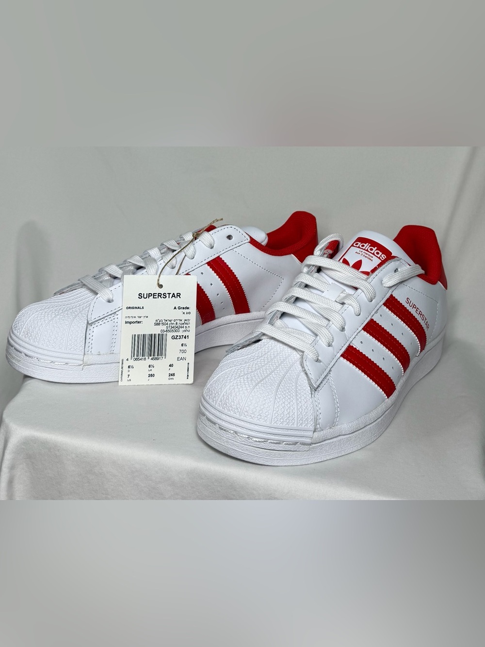 NIB. adidas White Sneakers with Red Stripes